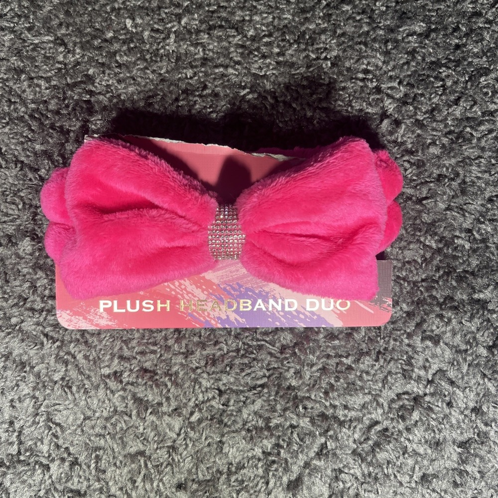 Paris Hilton Luxury‎ Spa Headband Pink Fuzzy Bow Embellished Bling